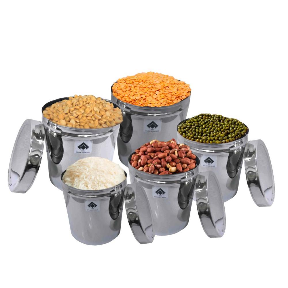 Steel Container (Dabba) Set of 5 Food Grade Kitchen Storage Containers for Everyday Use