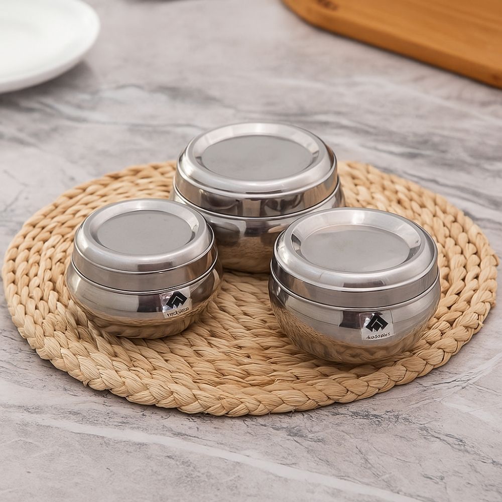 Stainless Steel Storage Pot Set of 3 Multipurpose Kitchen Food Storage Containers