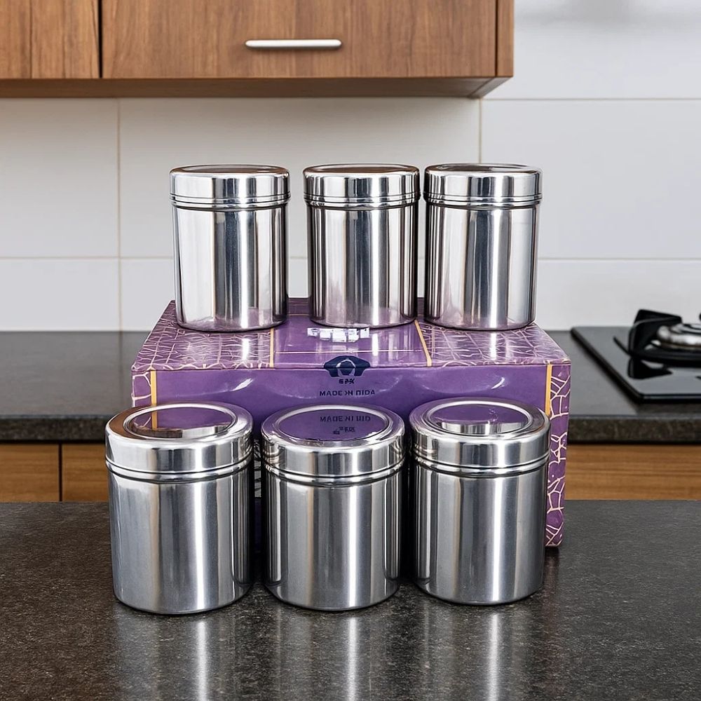 SAIL SALEM STELLO Stainless Steel Storage Vessel with Lid Set of 6 (500 ml Each) | Food Storage Containers | Rust-Free Kitchen Dabba Set