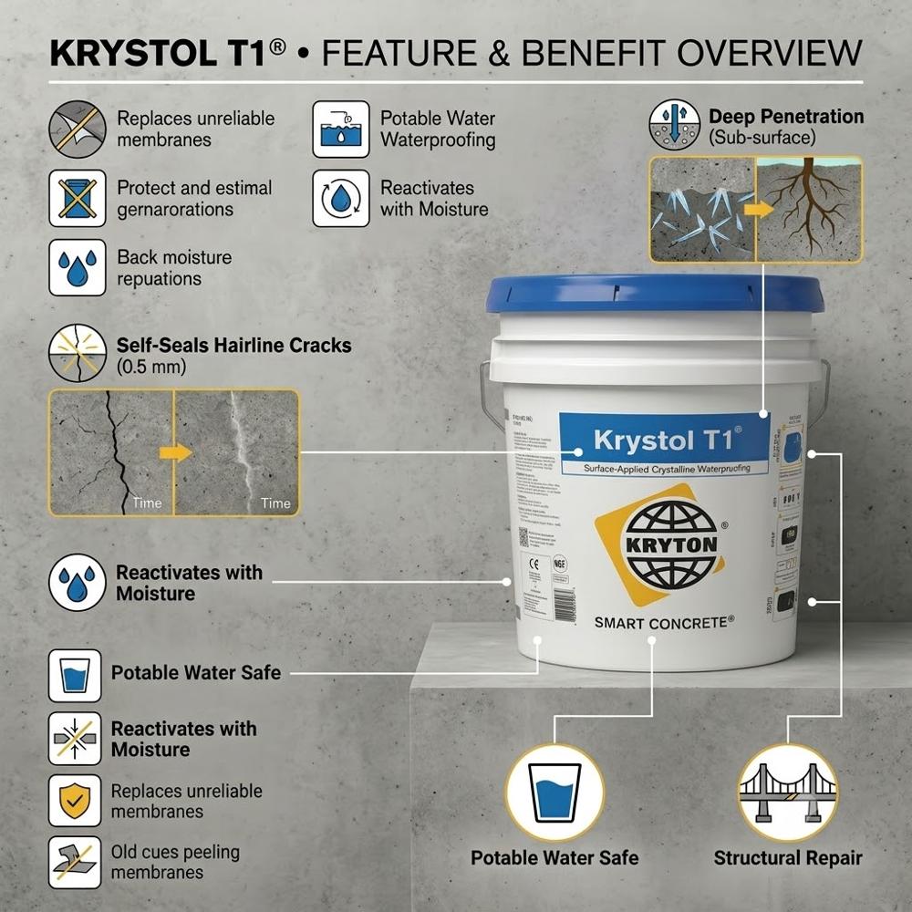 25 KG Krystol T1 Bucket | Surface Applied Crystalline Waterproofing System for Concrete