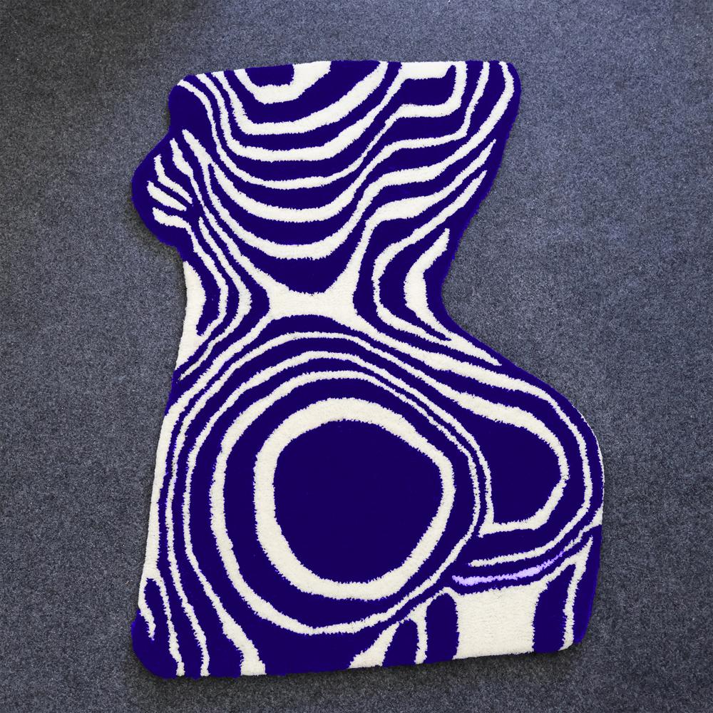 Blue & White Abstract Wave Tufted Rug
