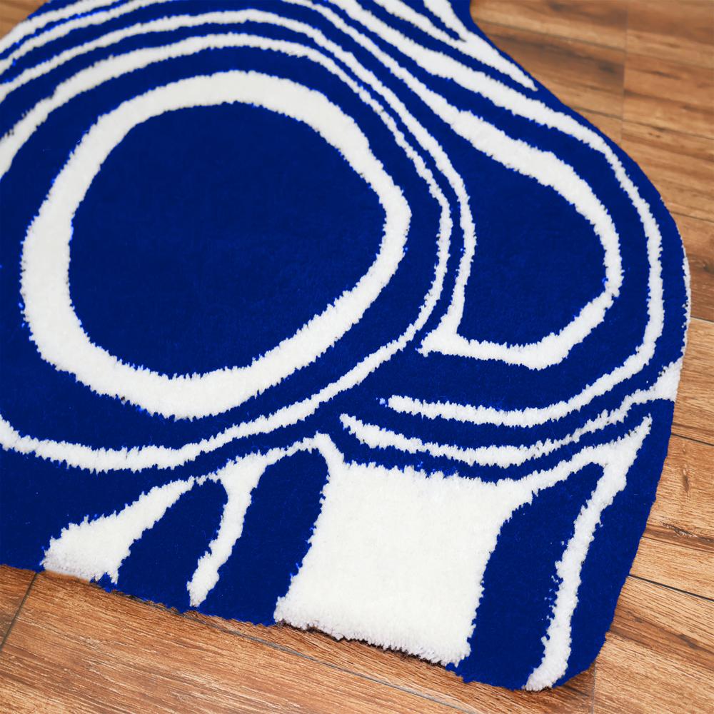 Blue & White Abstract Wave Tufted Rug