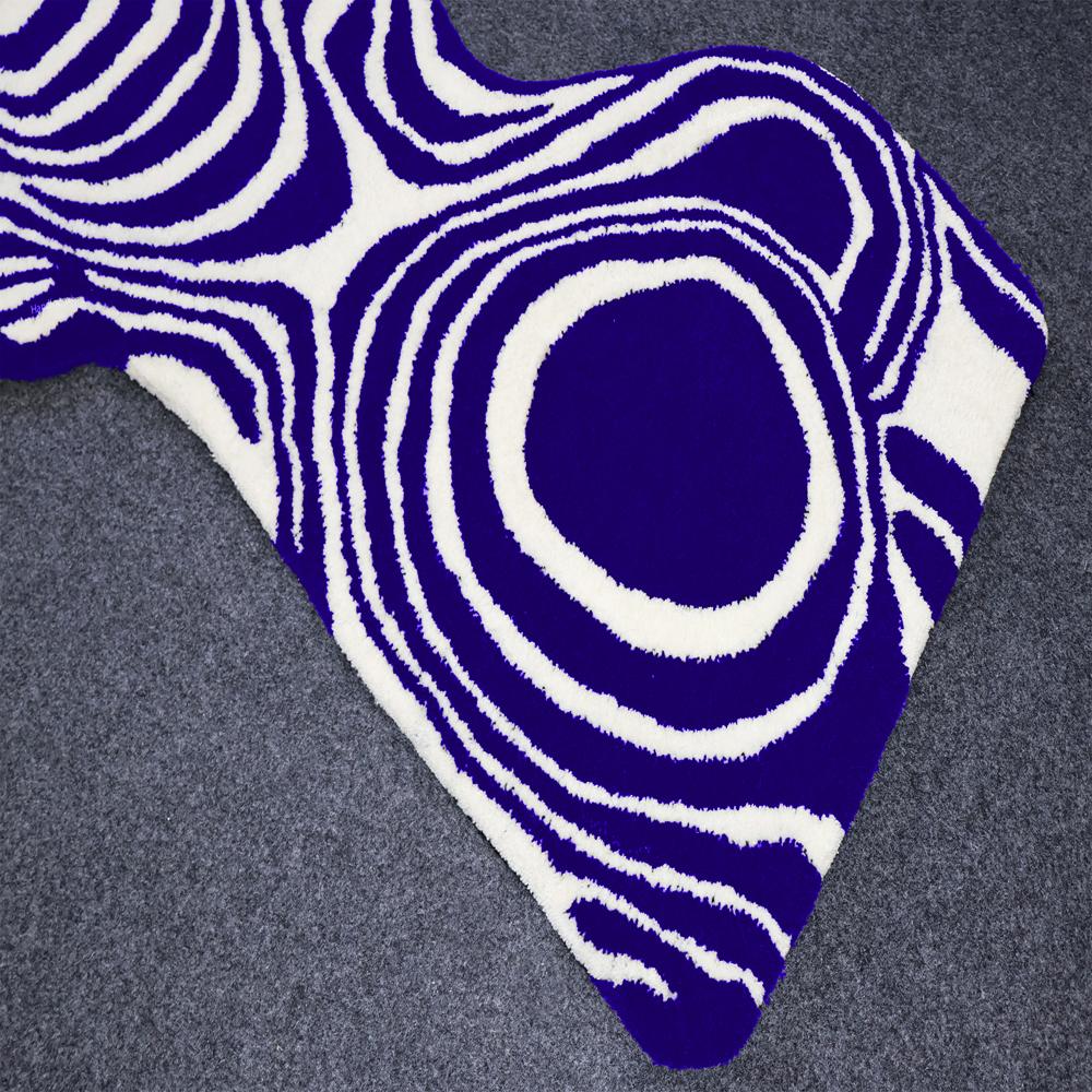 Blue & White Abstract Wave Tufted Rug