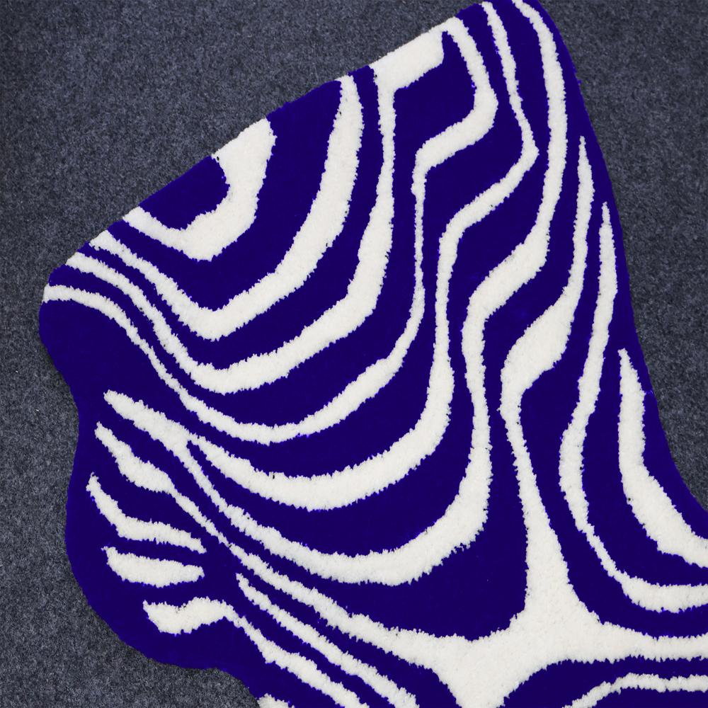 Blue & White Abstract Wave Tufted Rug