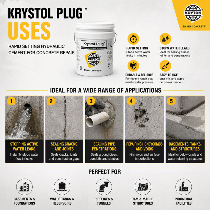 5 KG Krystol Plug Bucket | Rapid Setting Hydraulic Crystalline Cement for Instant Leak Sealing & Concrete Repairs