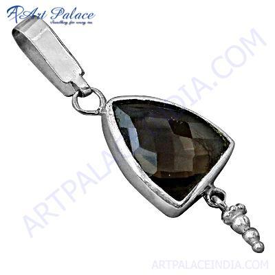 अनोखा स्मोकी क्वार्ट्ज जेमस्टोन सिल्वर पेंडेंट