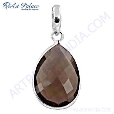 प्रसिद्ध डिजाइन स्मोकी क्वार्ट्ज रत्न चांदी का लटकन
