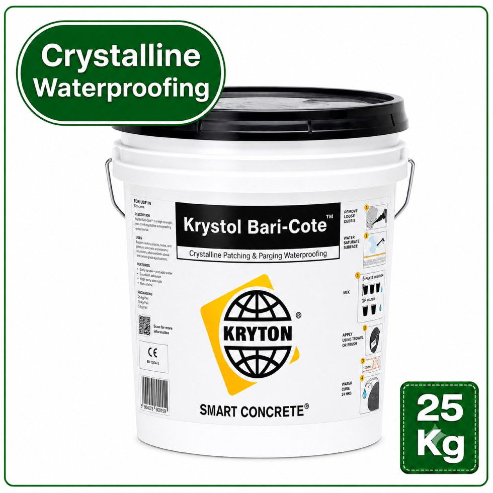 Krystol BariCot 25 KG Bucket | Crystalline Waterproofing Grout & Repair Mortar for Concrete Cracks, Joints & Holes