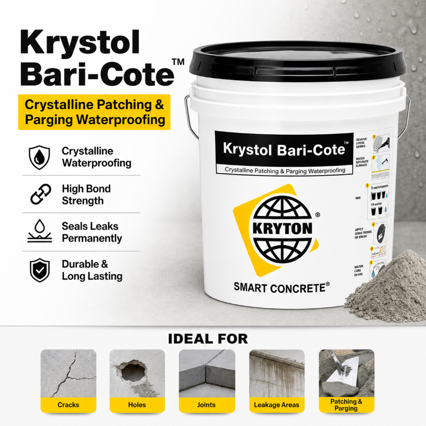 Krystol BariCot 25 KG Bucket | Crystalline Waterproofing Grout & Repair Mortar for Concrete Cracks, Joints & Holes