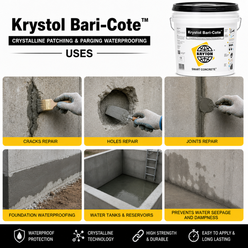 Krystol BariCot 25 KG Bucket | Crystalline Waterproofing Grout & Repair Mortar for Concrete Cracks, Joints & Holes