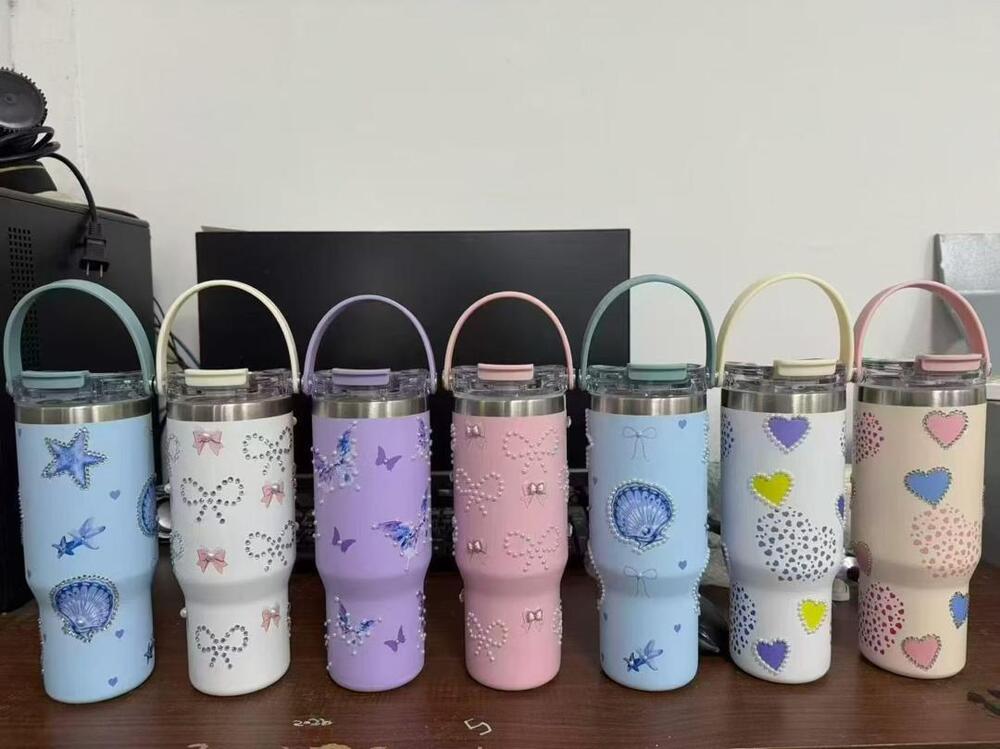 40 Oz (1.18 L) Love Shack Blue Floral Tumbler Insulated Stainless Steel Tumbler with Straw