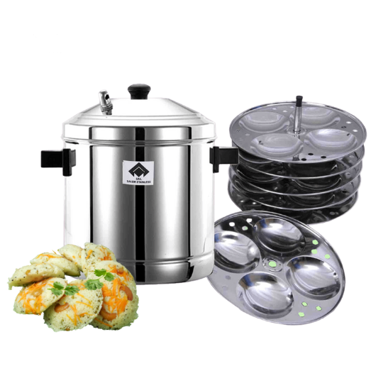 Idli Cooker with 6 Plates 304 Grade Stainless Steel Idli Maker, Makes 24 Fluffy Idlies, Rust & Crack Free Cookware