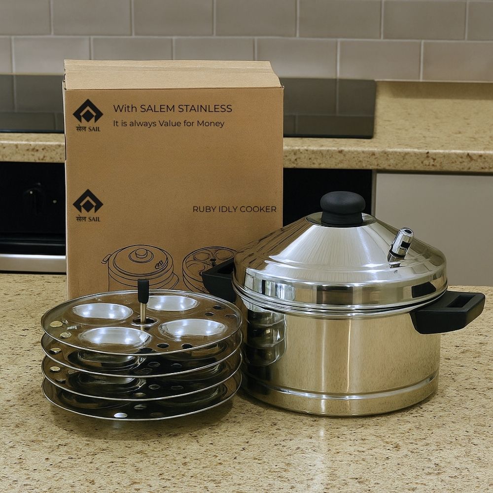 Idli Maker With 4 Plates, Stainless Steel Idli Cooker - Color: Ss