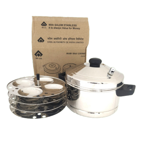 Idli Maker with 4 Plates, Stainless steel Idli Cooker, SAIL Salem Idli Cooker, Steamer for Soft and Fluffy Idlis, Premium Quality, Idly Pot, South Indian Dish No Rust And Crack, Food Grade, Dishwasher Safe