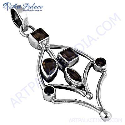 नवीनतम लवली स्मोकी क्वार्ट्ज रत्न चांदी का लटकन