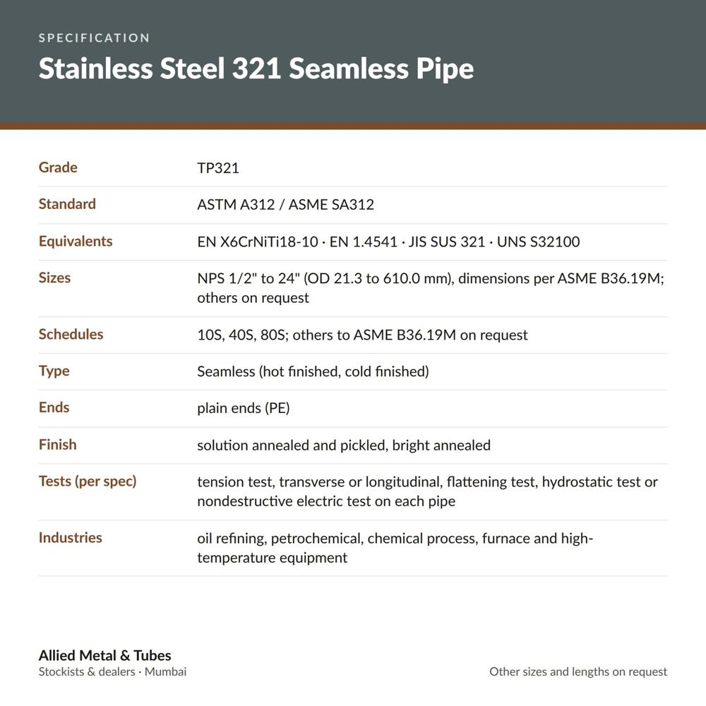 Stainless Steel 321 Seamless Pipe - ASTM A312 TP321