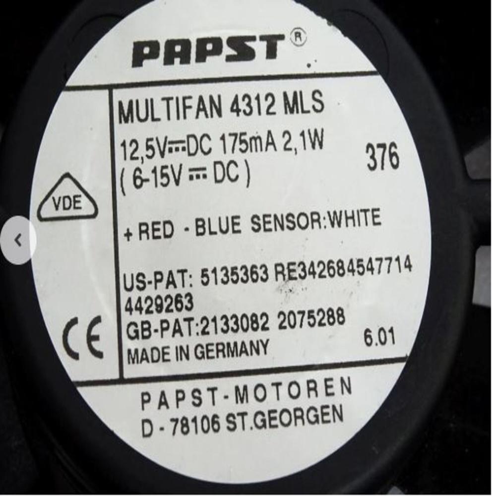 PAPST 4312 MLS 12.5V 2.1W 11938mm Ball Bearing Industrial Axial Cooling Fan