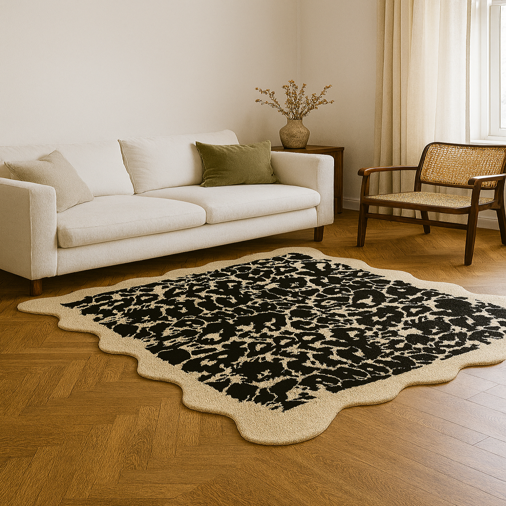 Black & Beige Abstract Tufted Rug