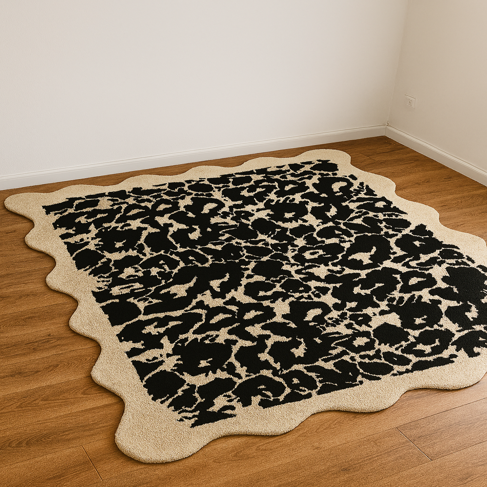 Black & Beige Abstract Tufted Rug