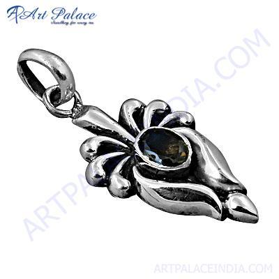 भारतीय डिजाइनर स्मोकी क्वार्ट्ज रत्न चांदी का लटकन