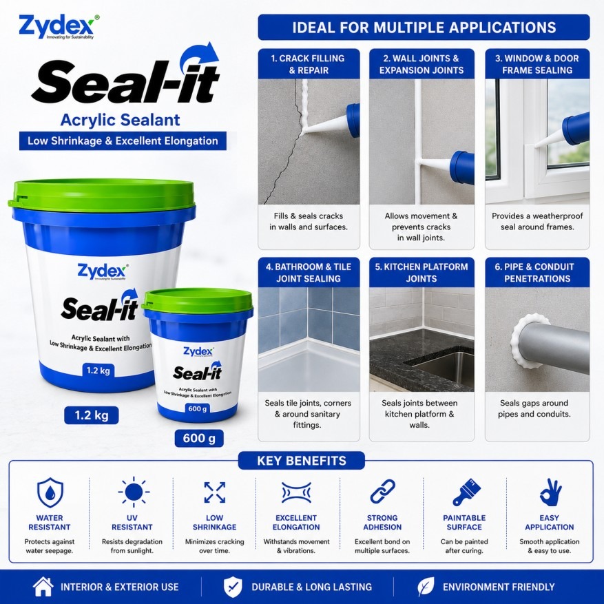 Seal It Acrylic Sealant  Low Shrinkage Flexible Crack Filler with Excellent Elongation for Walls & Concrete 