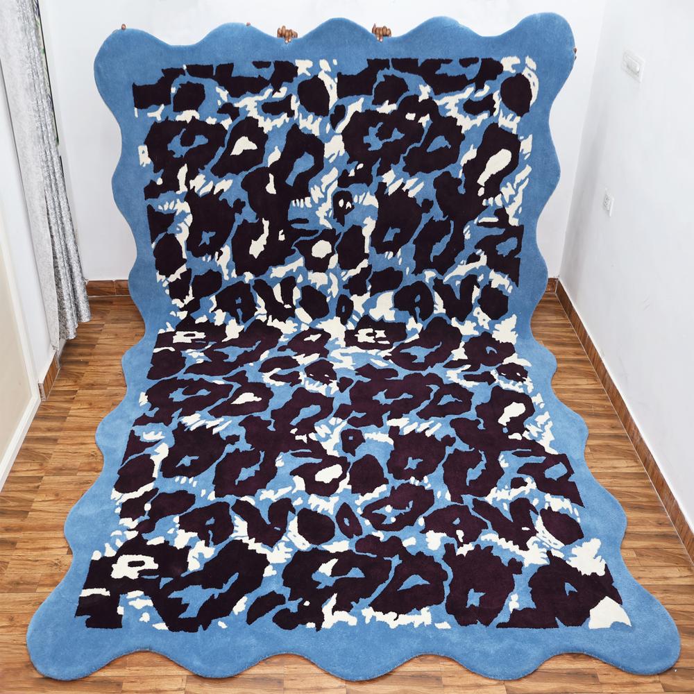 Abstract Blue Black White Hand-Tufted Rug