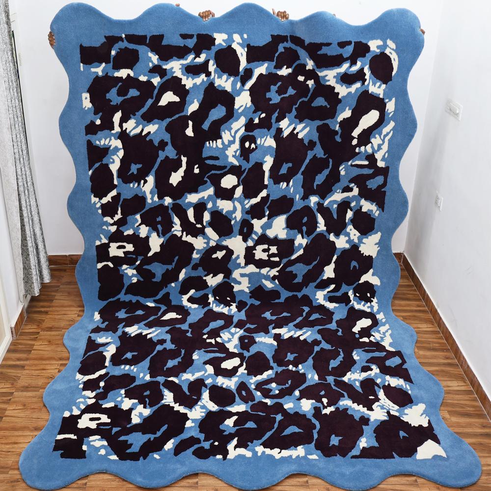 Abstract Blue Black White Hand-Tufted Rug