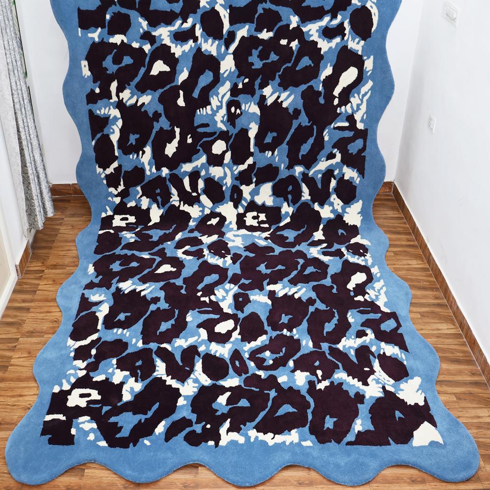 Abstract Blue Black White Hand-Tufted Rug