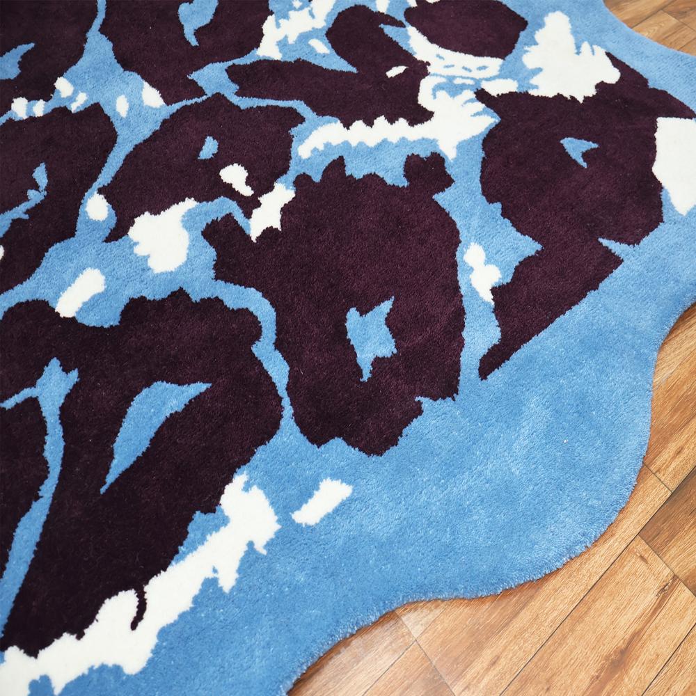 Abstract Blue Black White Hand-Tufted Rug