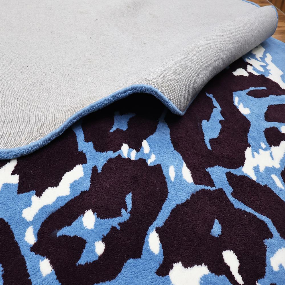 Abstract Blue Black White Hand-Tufted Rug