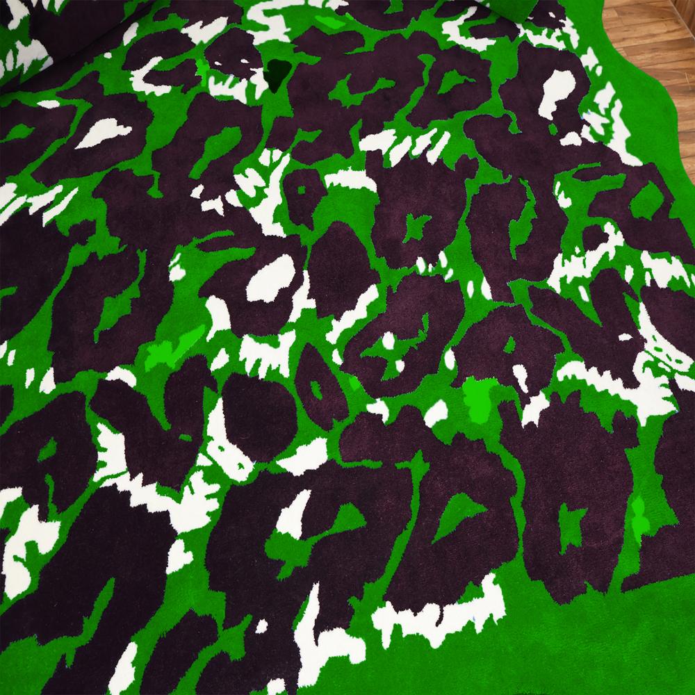 Abstract Green Black White Hand-Tufted Rug
