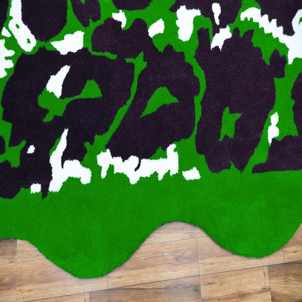 Abstract Green Black White Hand-Tufted Rug