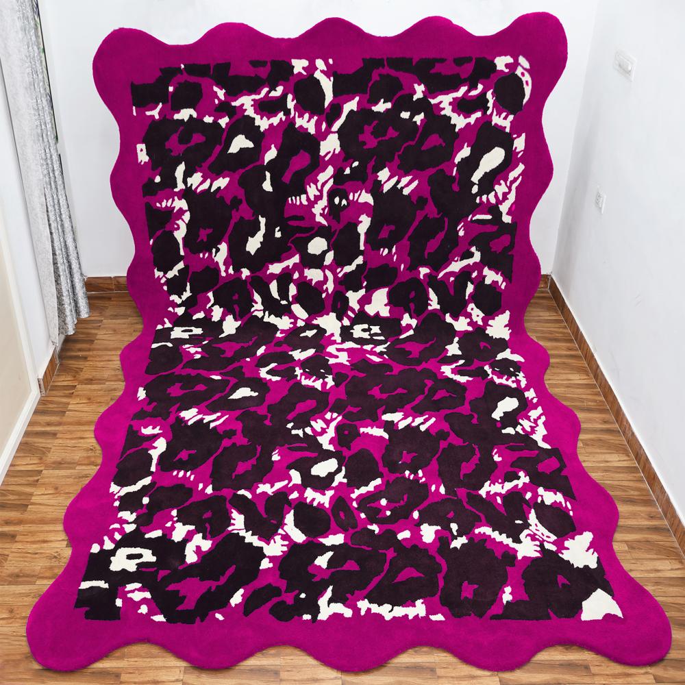 Abstract Blue Black White Hand-Tufted Rug