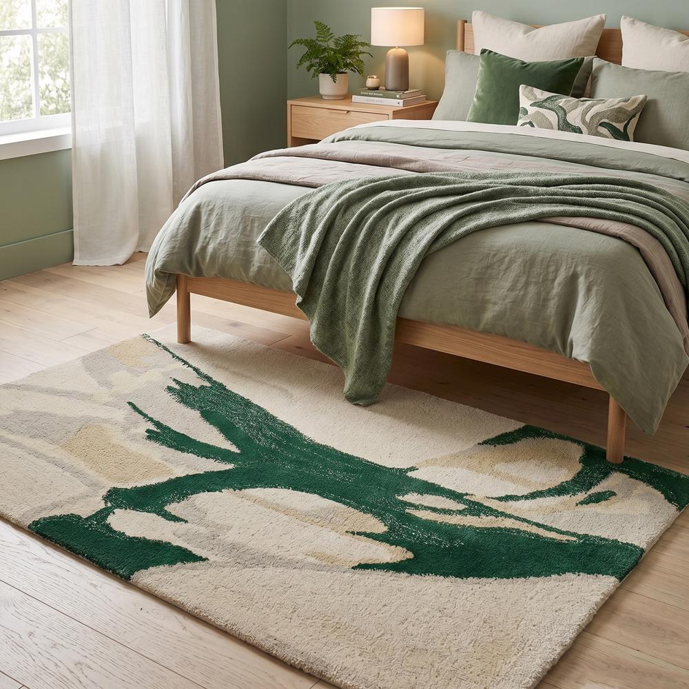 Abstract Green Botanical Hand-Tufted Area Rug