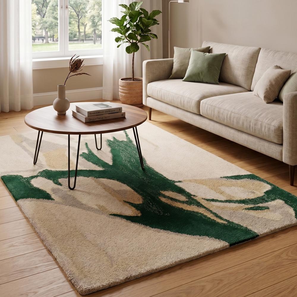 Abstract Green Botanical Hand-Tufted Area Rug