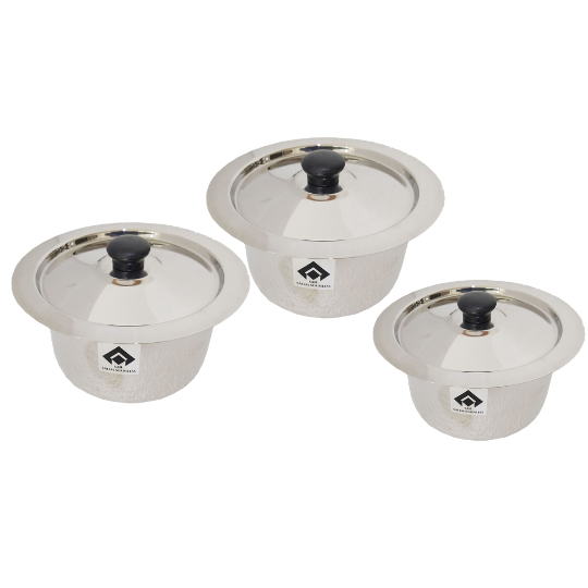 SAIL SALEM Topes with Lid & Knob Set of 3 (Bhagoni/Tapeli) Premium Stainless Steel Cooking Pot Set, Food-Grade Milk Boiling & Multipurpose Cookware