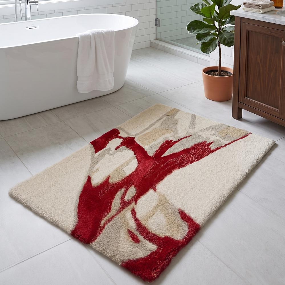 Red Abstract Botanical Hand-Tufted Area Rug