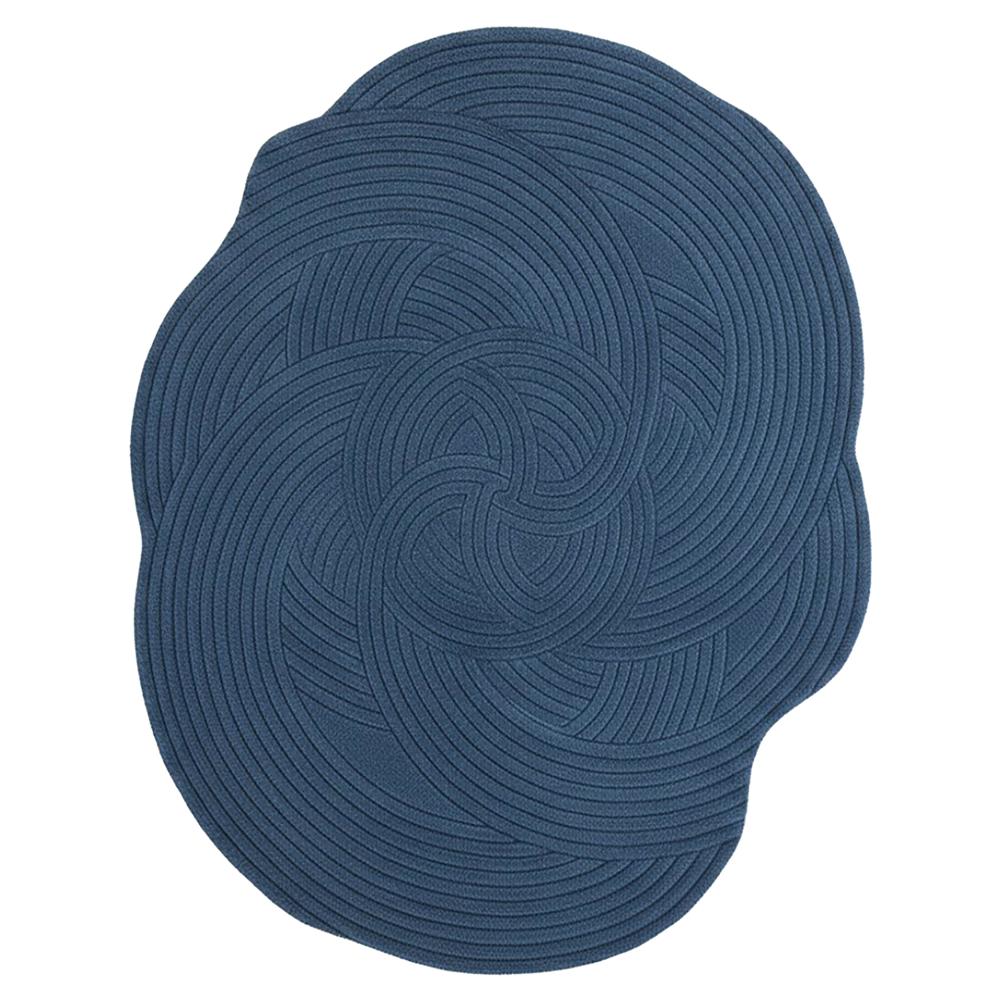 Navy Blue Abstract Circular Pattern Hand-Tufted Area Rug