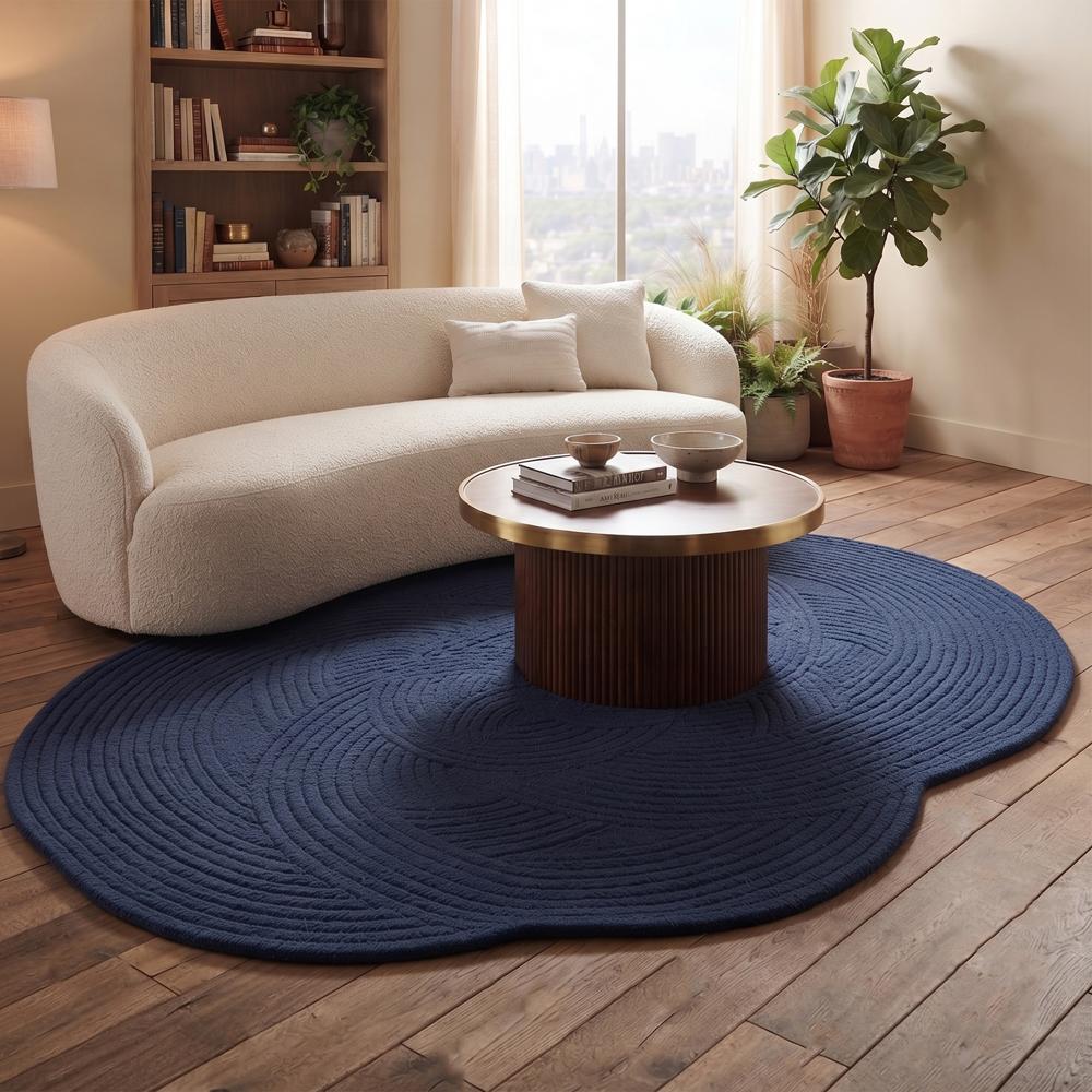 Navy Blue Abstract Circular Pattern Hand-Tufted Area Rug