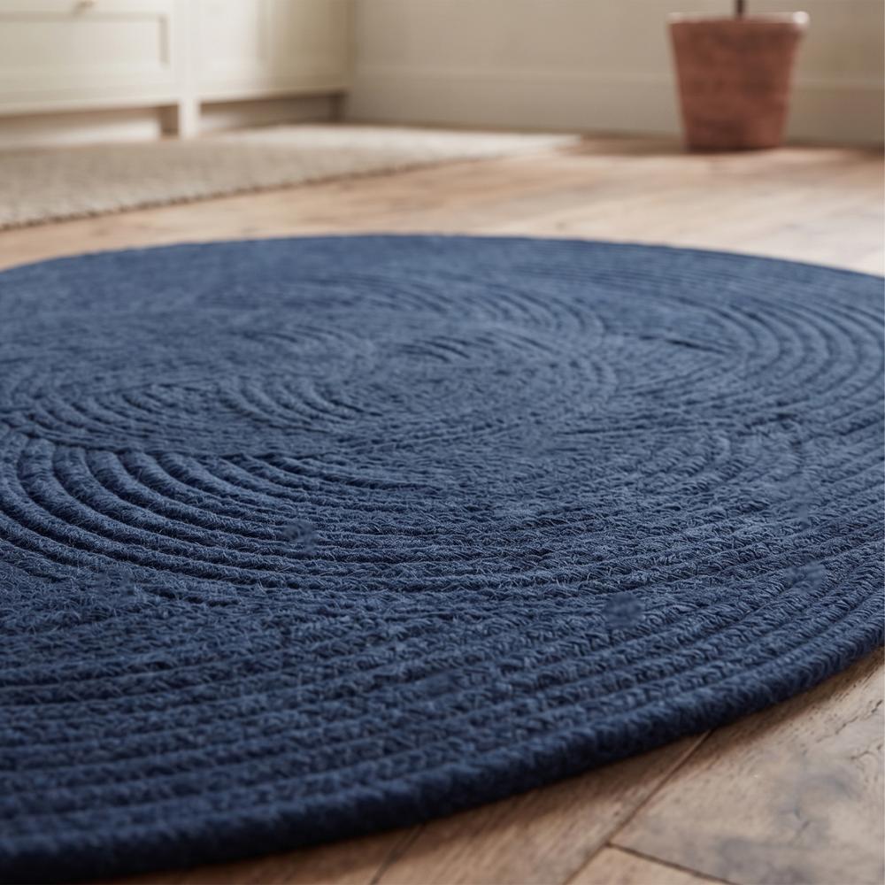 Navy Blue Abstract Circular Pattern Hand-Tufted Area Rug