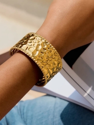 Hammered Gold Statement Cuff Bangle - Jewelry Type: Bracelets