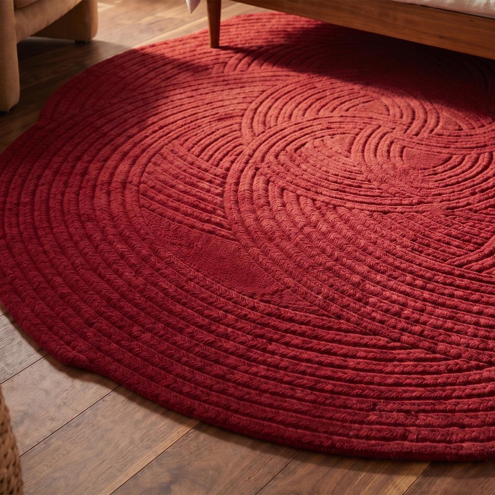 Navy Red  Abstract Circular Pattern Hand-Tufted Area Rug