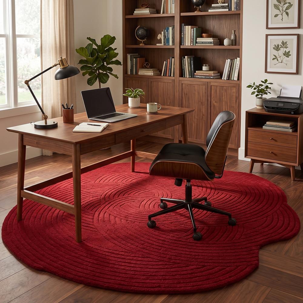 Navy Red  Abstract Circular Pattern Hand-Tufted Area Rug
