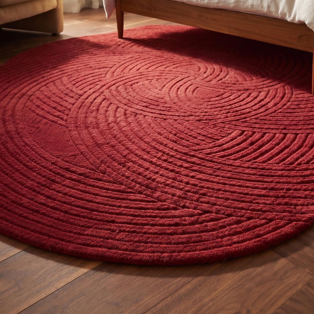 Navy Red  Abstract Circular Pattern Hand-Tufted Area Rug