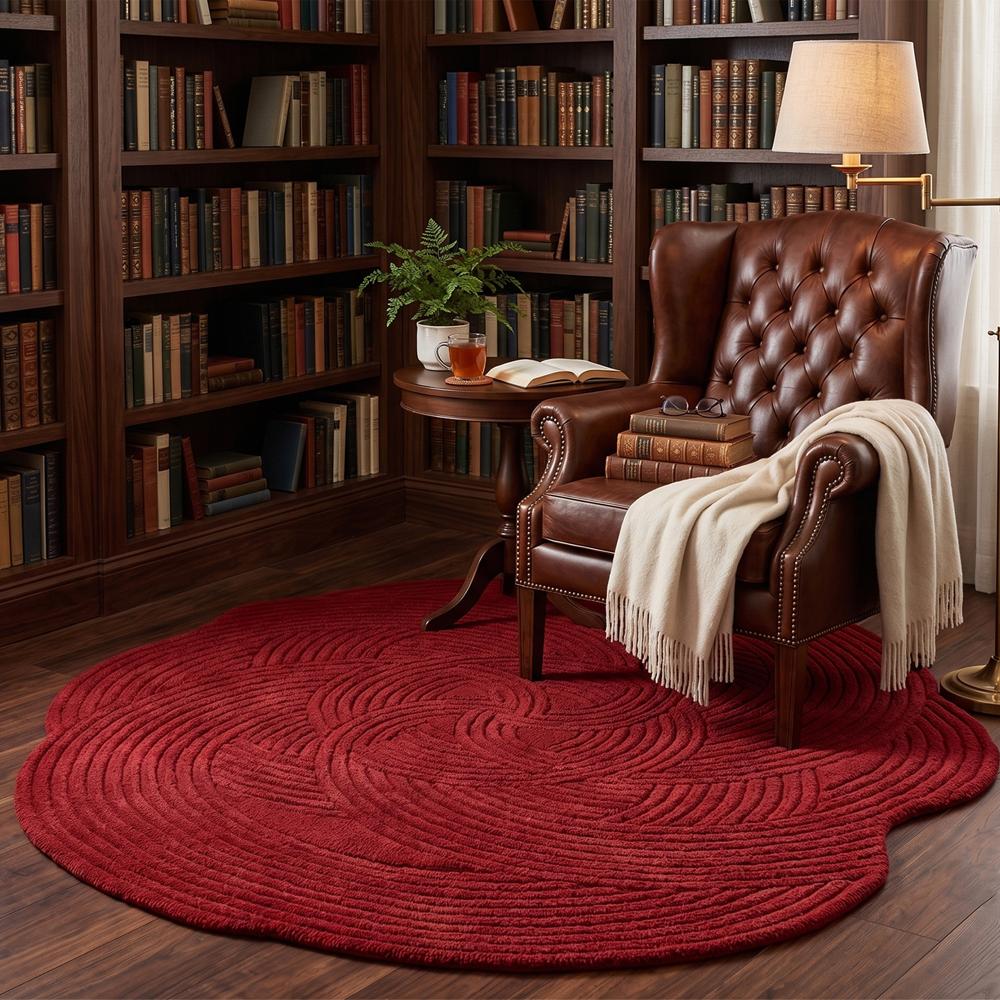 Navy Red  Abstract Circular Pattern Hand-Tufted Area Rug