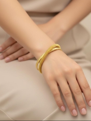 Set Of 2 Luxe Mesh Cuff Bracelet - Color: Gold