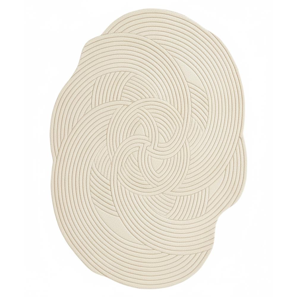 White Abstract Circular Pattern Hand-Tufted Area Rug