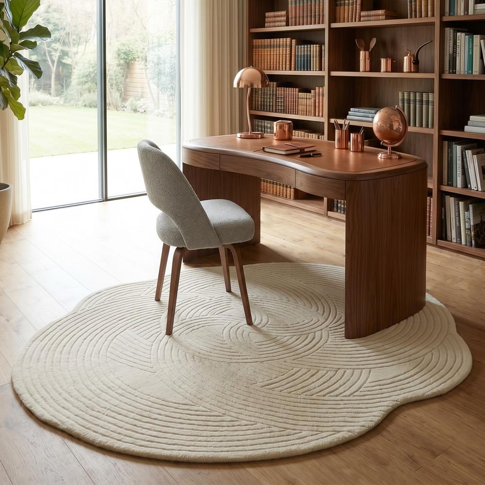 White Abstract Circular Pattern Hand-Tufted Area Rug