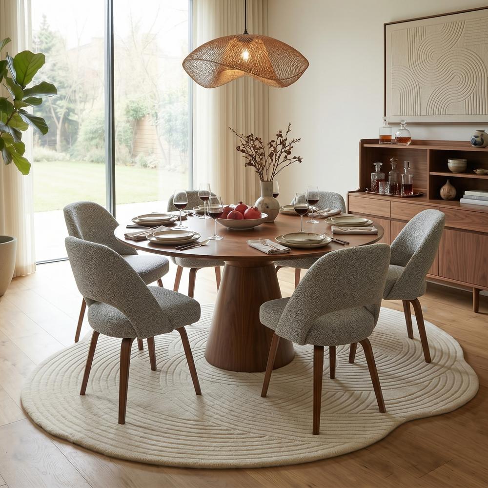 White Abstract Circular Pattern Hand-Tufted Area Rug