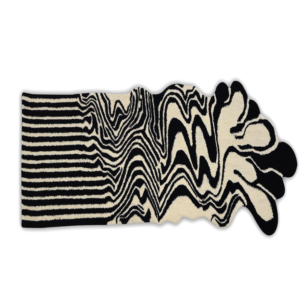 Black and Cream Abstract Melting Shape Handmade Tufted Runner Rug